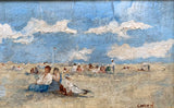 Vintage French Impressionist School Oil on Panel of a busy Beach Scene SOLD