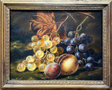 Delightful Early C20th English School Oil on Wood Panel - Mixed Fruit on a Mossy Bank