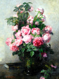 Stunning Still Life Oleograph on Canvas Still Life "A Bouquet of Pink Roses"