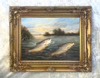 Fine Angling Oleograph of Brown Trout rising