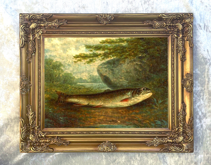 Fine Angling Oleograph on Canvas - The Days Catch