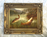 Fine Angling Oleograph on Canvas - Pair of Brown Trout