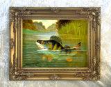 Fine Angling Oleograph on Canvas - Perch On The Hook