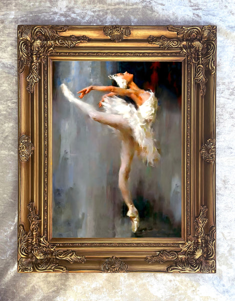 Large Gilt Framed Oleograph Portrait of a Ballet Dancer