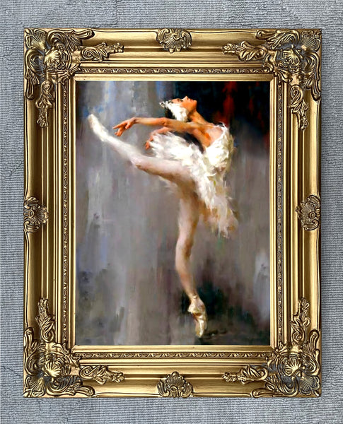 Large Gilt Framed Oleograph Portrait of a Ballet Dancer