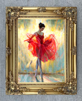 Gilt Framed Oleograph Portrait of a Ballet Dancer in Red