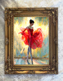 Gilt Framed Oleograph Portrait of a Ballet Dancer in Red