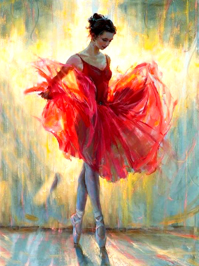 Gilt Framed Oleograph Portrait of a Ballet Dancer in Red