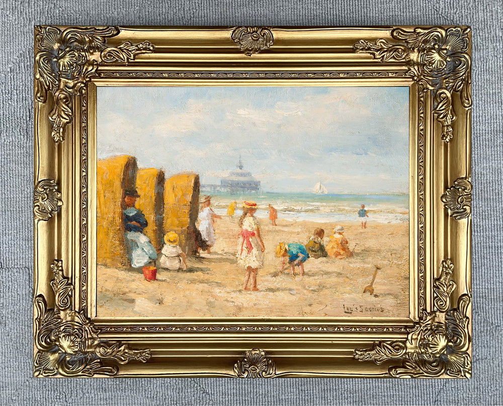 Stunning Oleograph on Canvas "Beach Huts"