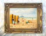 Stunning Oleograph on Canvas "Beach Huts"