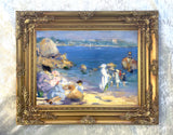 "A Day at the Beach" Impressionist Oleograph on Canvas