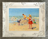 Stunning Oleograph on Canvas "Sand Castles"