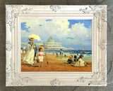 Exquisite Impressionist Oleograph on Canvas - Promenade on the Beach