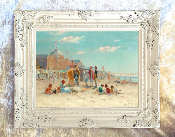 Stunning Oleograph on Canvas "A Sunny Day at the Beach"