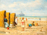 Stunning Oleograph on Canvas "Beach Huts"