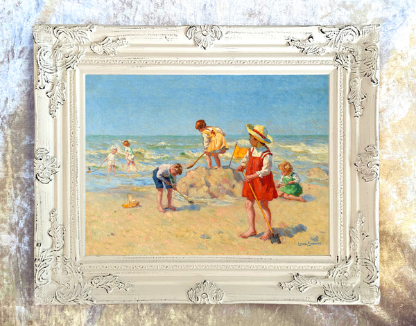 Stunning Oleograph on Canvas "Sand Castles"