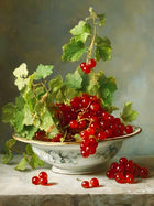Stunning Still Life Oleograph on Canvas - Red Berries in a Chinese Bowl