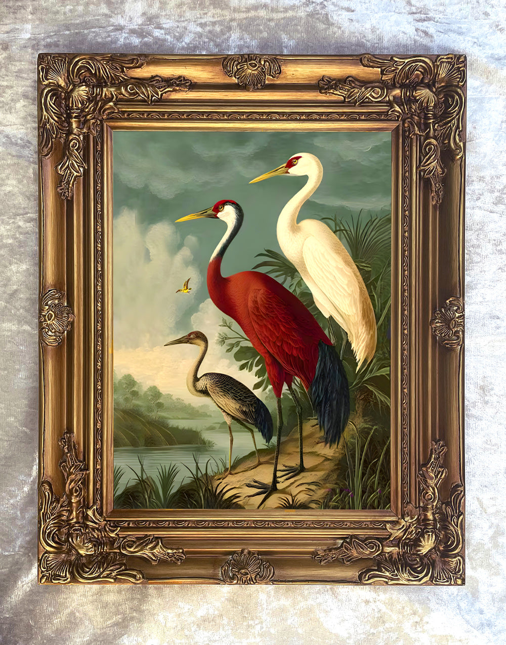 Fine Oleograph on Canvas - Portrait of Cranes Herons & Egrets