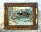 Fine Large Oleograph on Canvas of Black Game in Flight