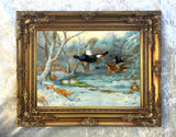 Fine Large Oleograph on Canvas of Black Game in Flight