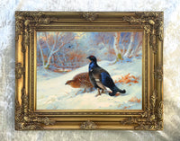 Fine Gilt Framed Oleograph on Canvas of Black Game in Winter aft. Thorburn