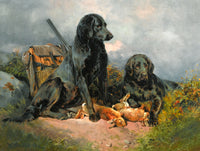 Fine Oleograph on Canvas - A Pair of Black Labradors - After the Shoot