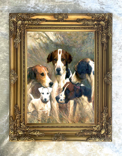 Gilt Framed Oleograph of a group of Hounds