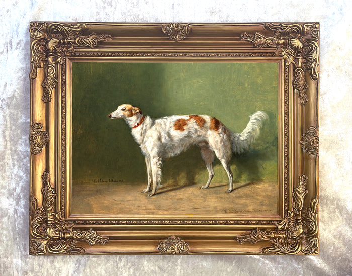 Fine Gilt Framed Oleograph of a Borzoi Hound