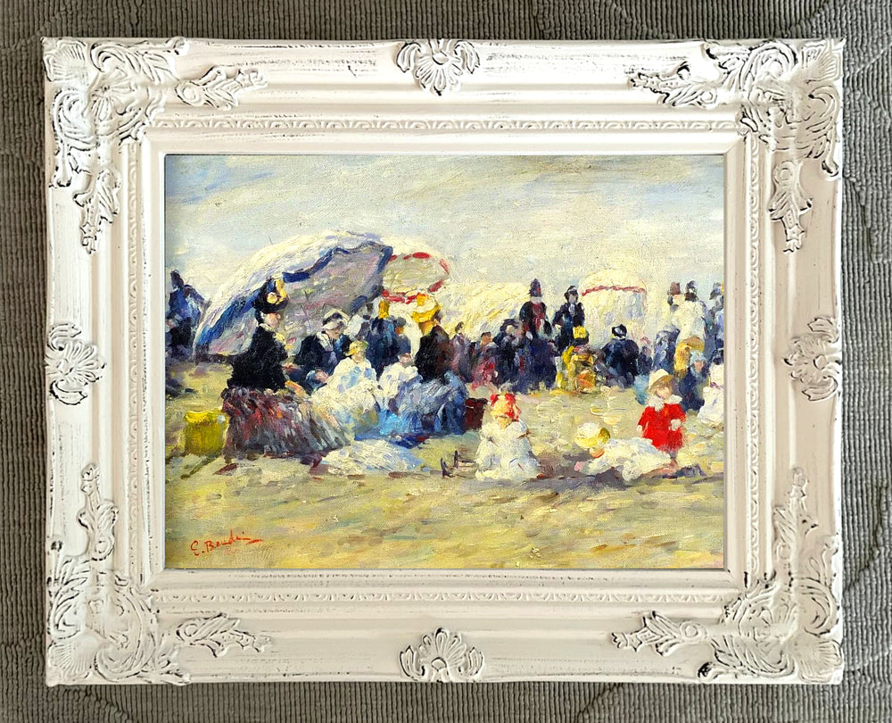 Stunning Oleograph on Canvas "At The Beach"