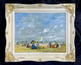 Stunning Oleograph on Canvas "Trouville Beach"