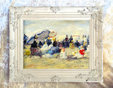 Stunning Oleograph on Canvas "At The Beach"