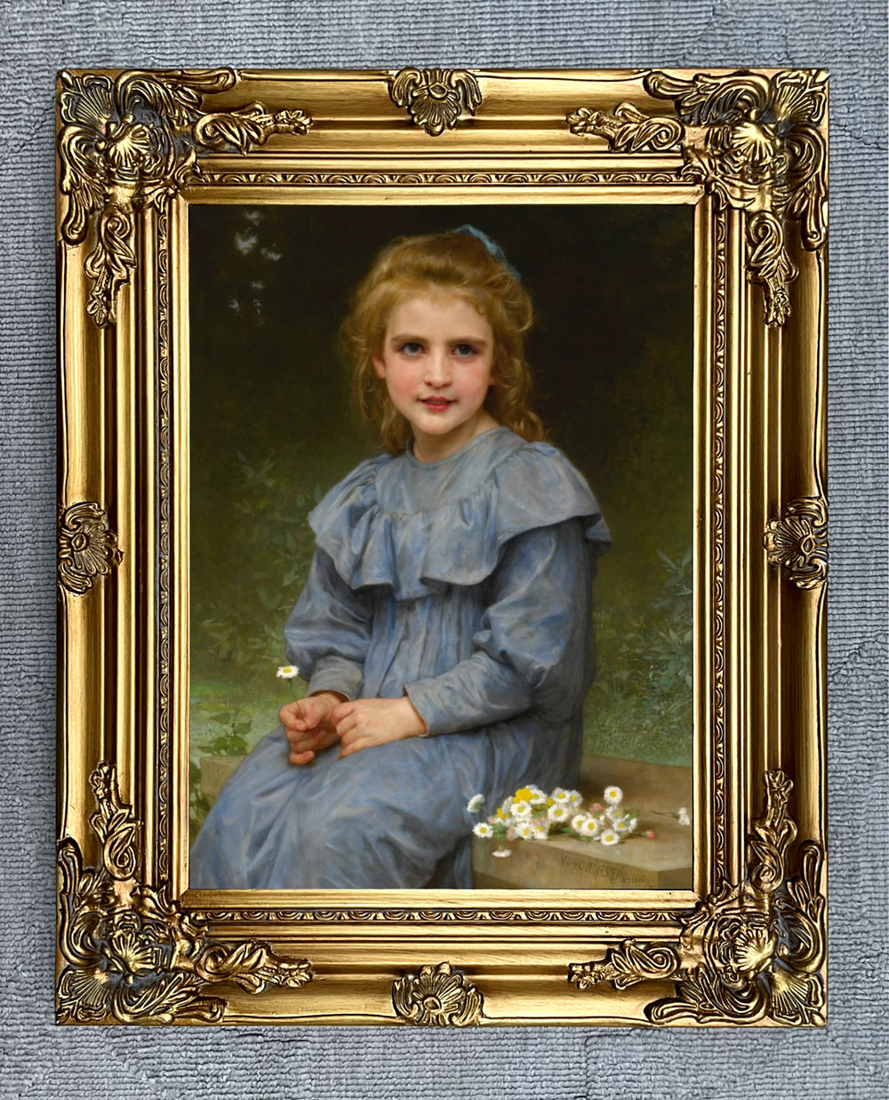 Large Gilt Framed Oleograph - "Daisies
