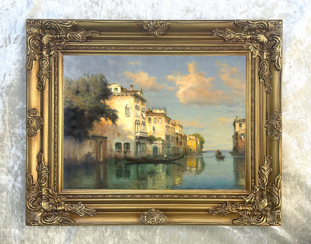 Stunning Oleograph on Canvas of a Venetian Canal Scene after Bouvard