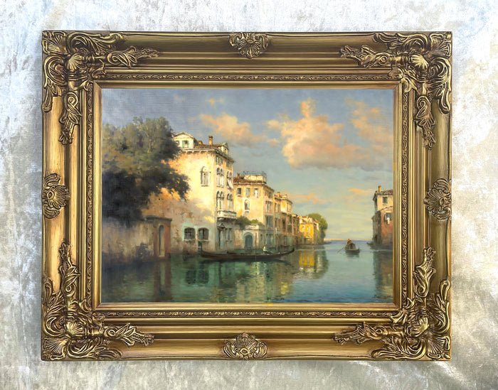 Stunning Oleograph on Canvas of a Venetian Canal Scene after Bouvard