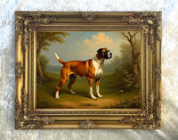 Fine Oleograph on Canvas - Portrait of a Boxer Dog in a Woodland Landscape