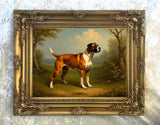Fine Oleograph on Canvas - Portrait of a Boxer Dog in a Woodland Landscape