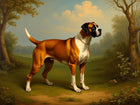 Fine Oleograph on Canvas - Portrait of a Boxer Dog in a Woodland Landscape