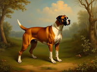 Fine Oleograph on Canvas - Portrait of a Boxer Dog in a Woodland Landscape