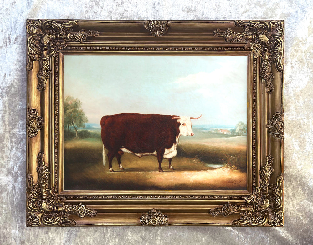 Gilt Framed Oleograph of a Champion Hereford Bull