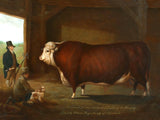 Fine Oleograph on Canvas of a Farmer with his Prize Bull