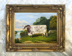 Fine Gilt Framed  Oleograph "A Prize Bull in a River Landscape"