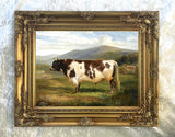 Fine Oleograph on Canvas of a Prize Bull in a Landscape