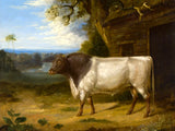 Fine Oleograph on Canvas of a Prize Bull in a Landscape in a Gilt Gesso Frame