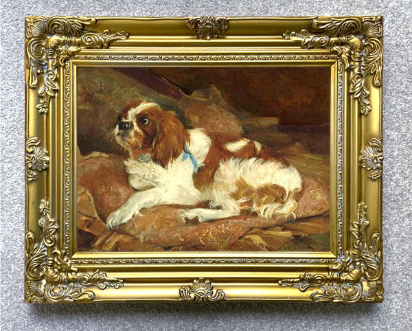 Fine Oleograph on Canvas - Cavalier Spaniel on a Cushion