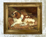 Fine Oleograph on Canvas - Cavalier Spaniel on a Cushion
