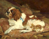 Fine Oleograph on Canvas - Cavalier Spaniel on a Cushion