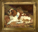 Fine Oleograph on Canvas - Cavalier Spaniel on a Cushion