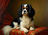 Fine Oleograph on Canvas - A Tricolour King Charles Cavalier Spaniel on a Cushion