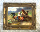 Fine Oleograph on Canvas of Chickens in a Rural Landscape