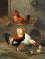 Fine Oleograph on Canvas of Chickens & Hens by a Stable aft. Edgar Hunt